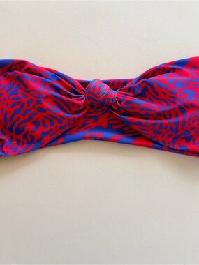 Red & Blue Bandeau Bikini Top with Twist Knot